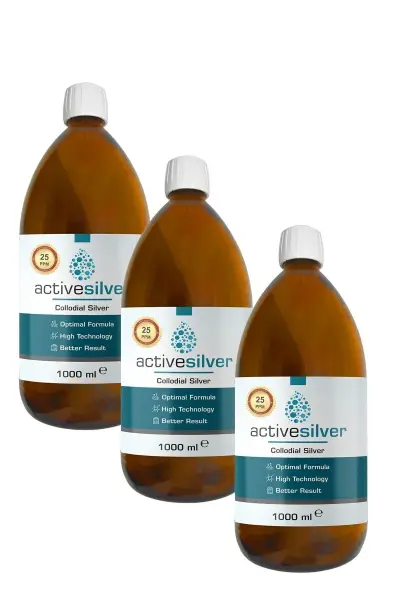 Active Silver Kolloidal Gümüş Suyu 100 ppm Yüksek Saflıkta İleri Teknoloji Formül 1000 ml 3 LÜ AVANTAJ PAKET